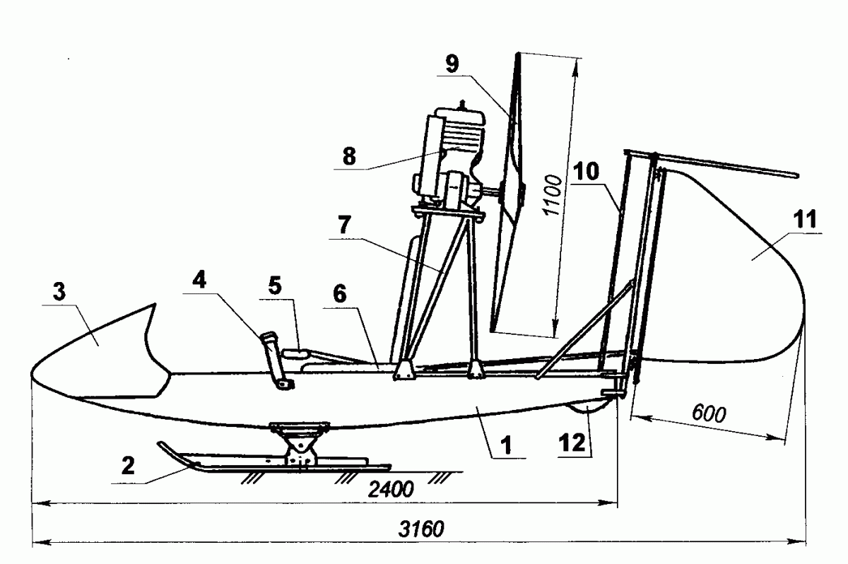 Аэросани самодельные с маломощным двигателем (чертежи)