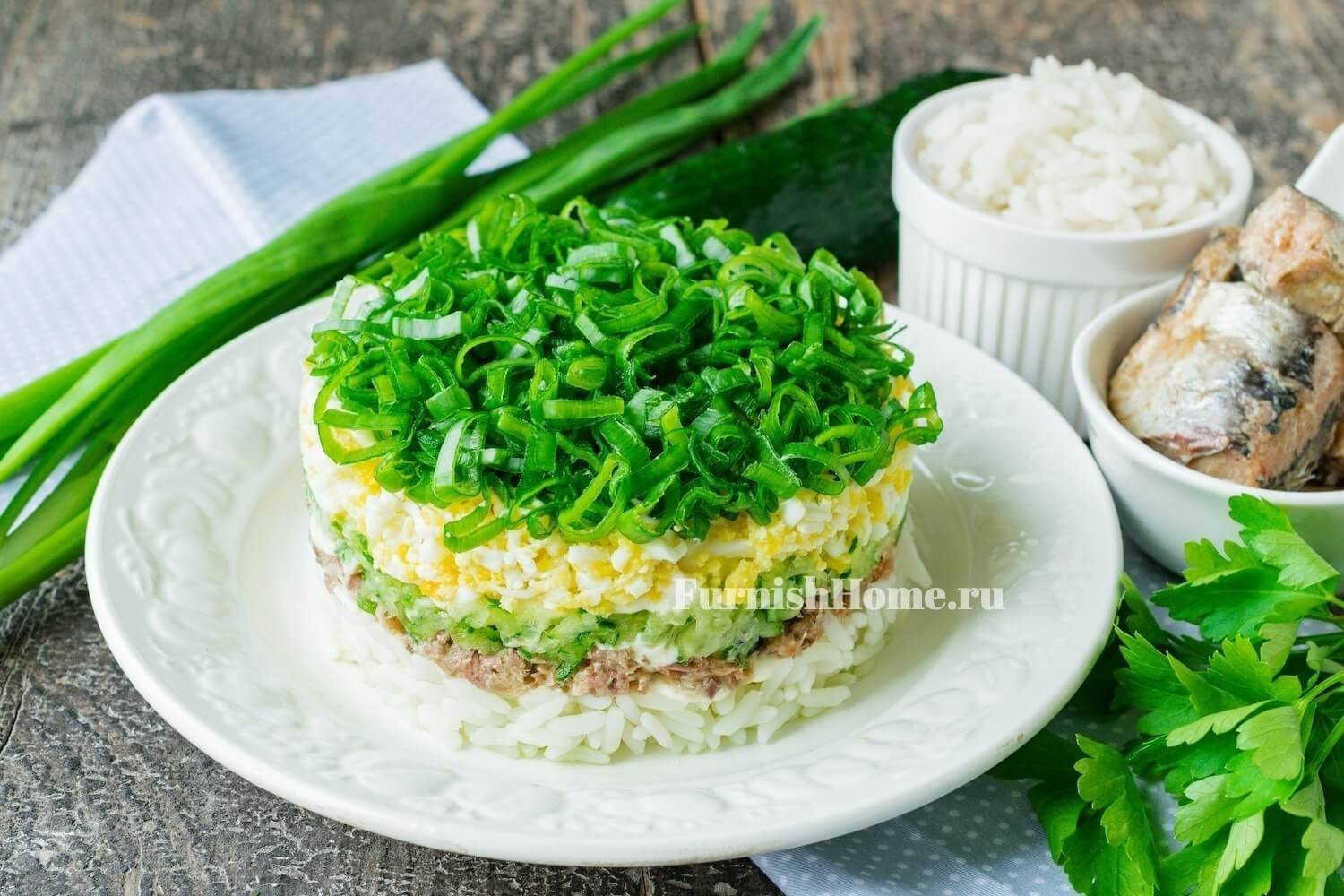 Салат с рыбными консервами и рисом пошаговый рецепт